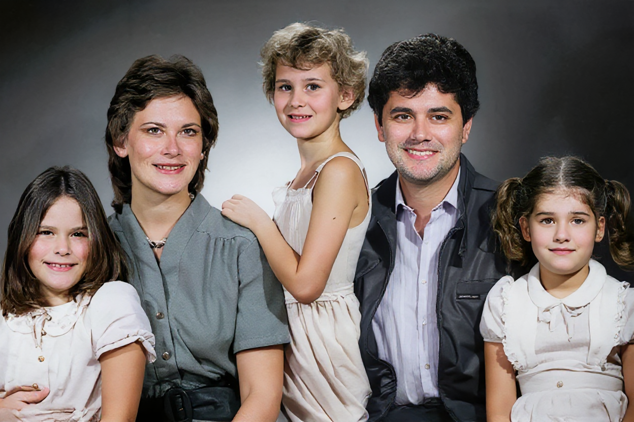 AI ile restore edilmiş renkli aile fotoğrafı